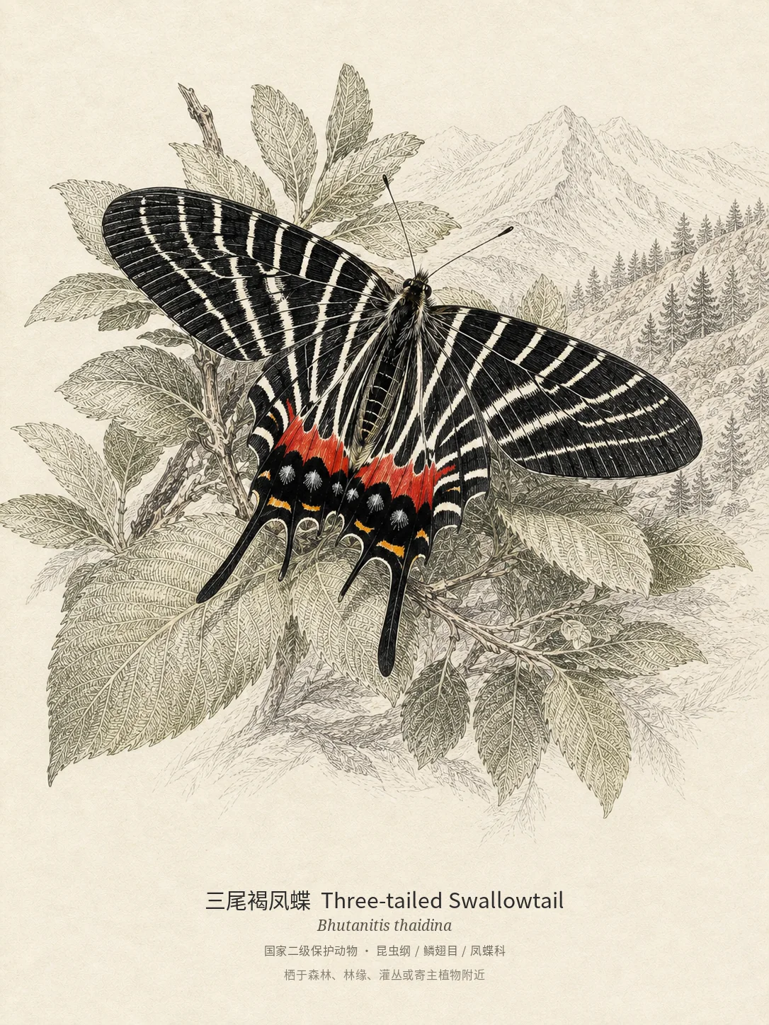 三尾褐凤蝶